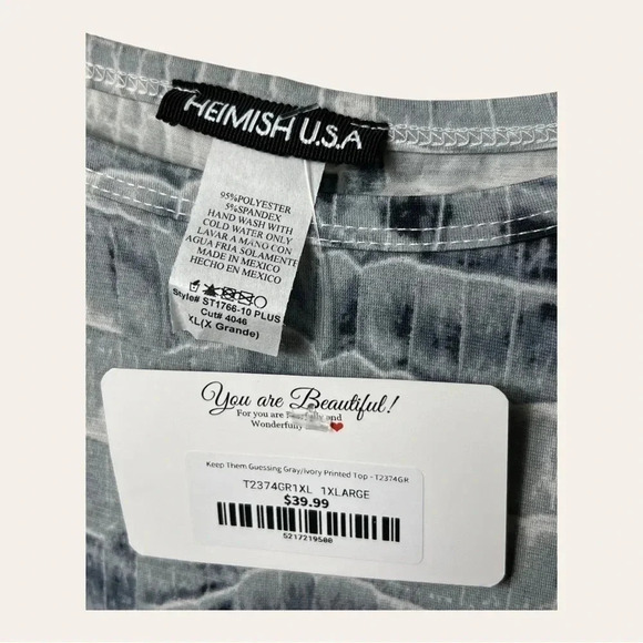 HEIMISH USA LONG SLEEVE TOP ANIMAL PRINT GRAY/LIGHT BLUE/BLACK IN COLOR SIZE XL - Picture 6 of 10